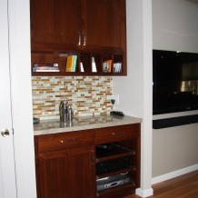 Foster City Living Room TV Wall dry bar stone tile cabinetry